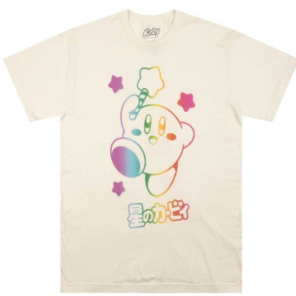 NINTENDO Kirby Rainbow Colorful Graphic Tee Shirt Size L XXL Japanese Script - Picture 1 of 5